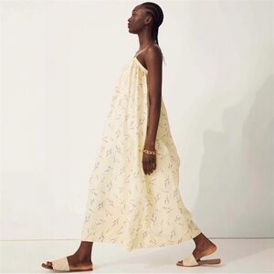 H&M Wildflower Floral Maxi Dress | Yellow Lavender Linen Cotton Blend | Size S